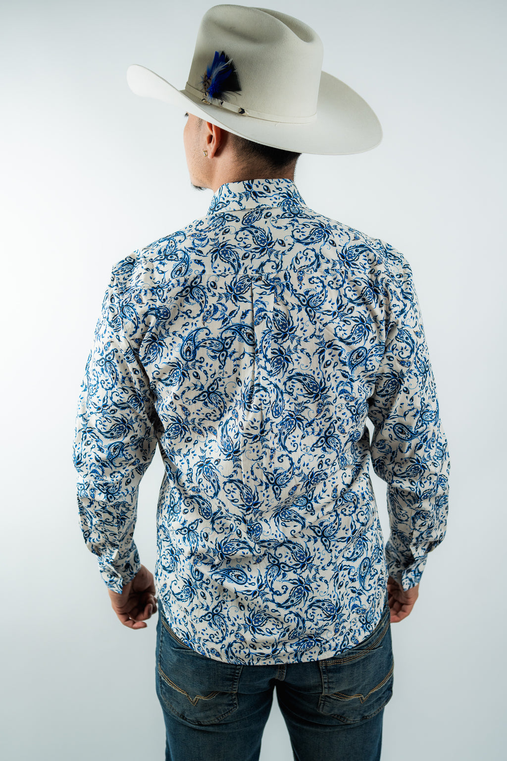 Texas Country - White Floral Button-Up Long Sleeve Shirt (MOD 1079)