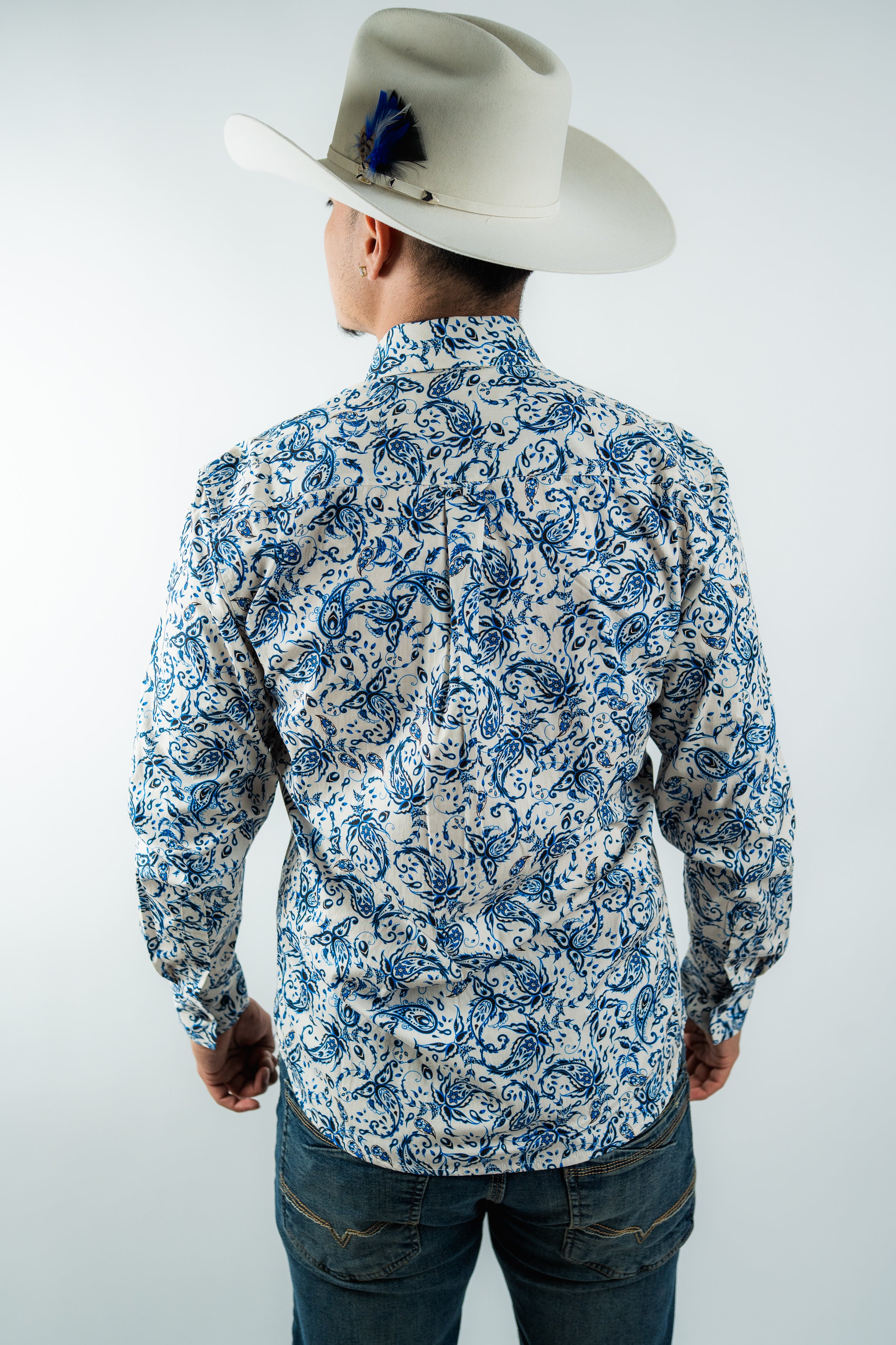 Texas Country - White Floral Button-Up Long Sleeve Shirt (MOD 1079)