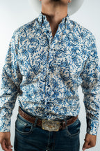Texas Country - White Floral Button-Up Long Sleeve Shirt (MOD 1079)
