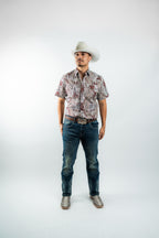 Texas Country - White &amp; Maroon Floral Pearl Short Sleeve Shirt (PS100S/T #1120)