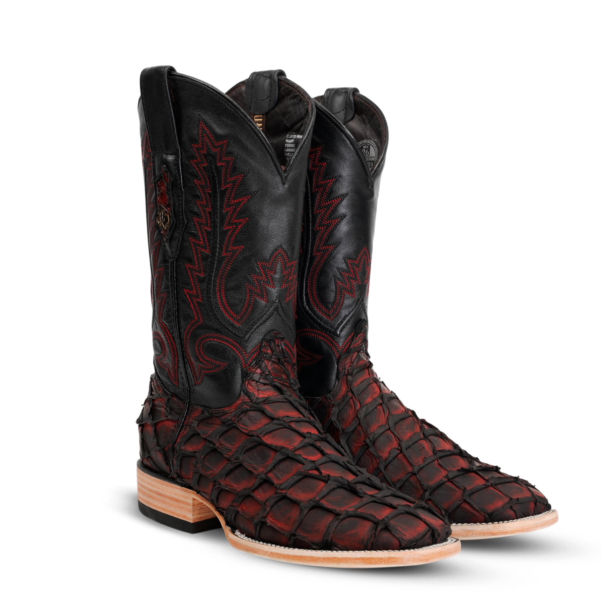 Connor Pirarucu Fish Boots - Cherry Red - Square Toe (PZ60)