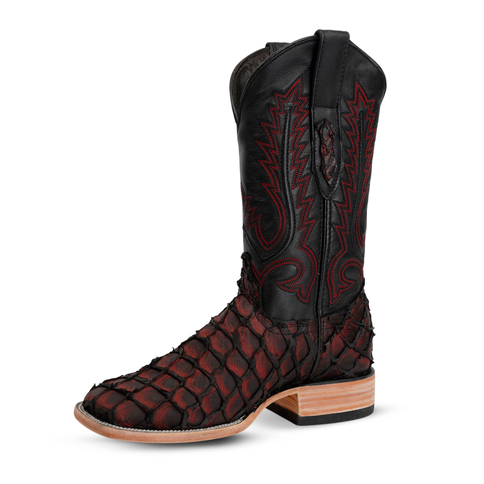 Connor Pirarucu Fish Boots - Cherry Red - Square Toe (PZ60)