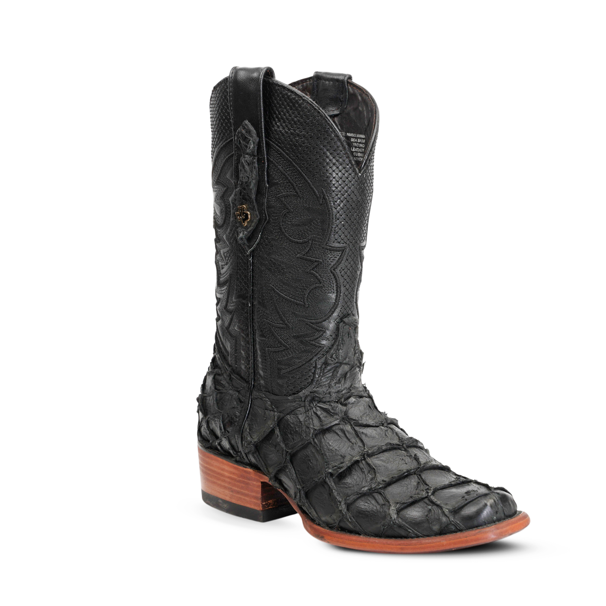 Connor Pirarucu Fish Boots- Matte Black - Narrow Square Toe (PZ130)