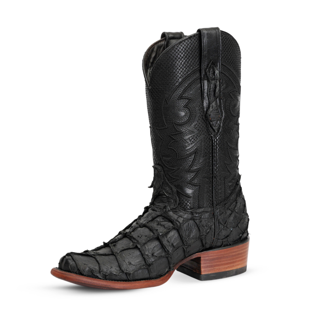 Connor Pirarucu Fish Boots- Matte Black - Narrow Square Toe (PZ130)