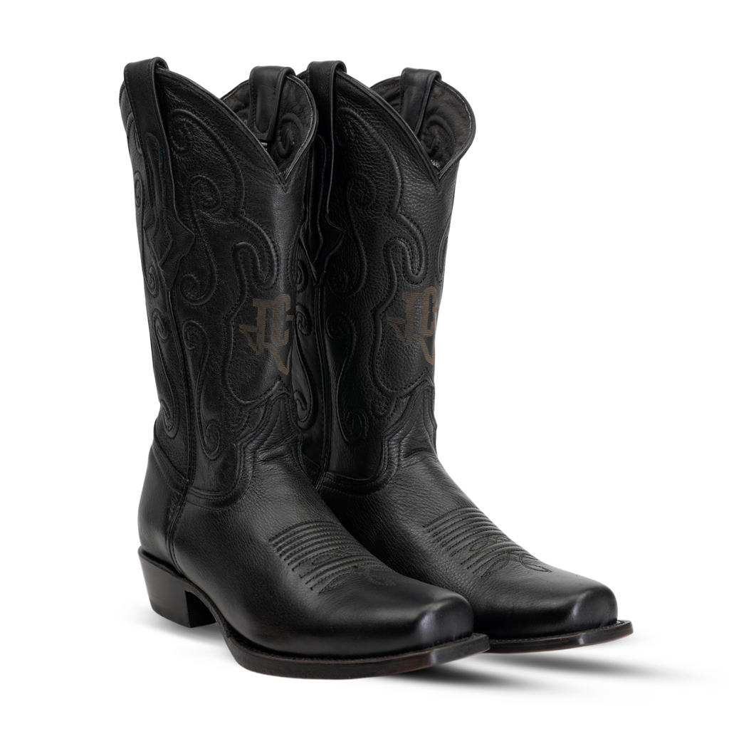 Grisly Cowboy Boots - Black - Narrow Square Toe (E484)