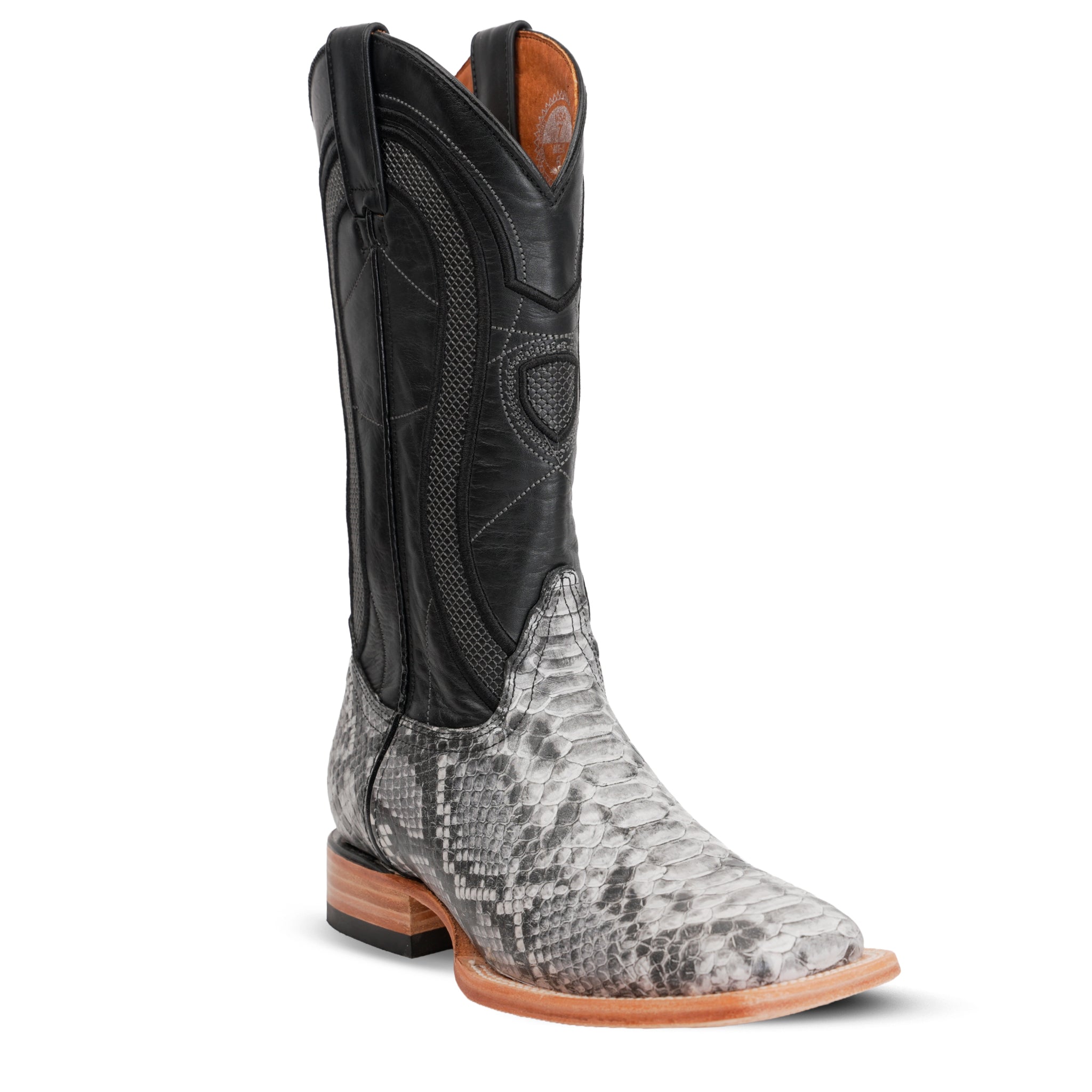 Python Natural Cowboy Boots - Embossed Leather - Square Toe (E913)