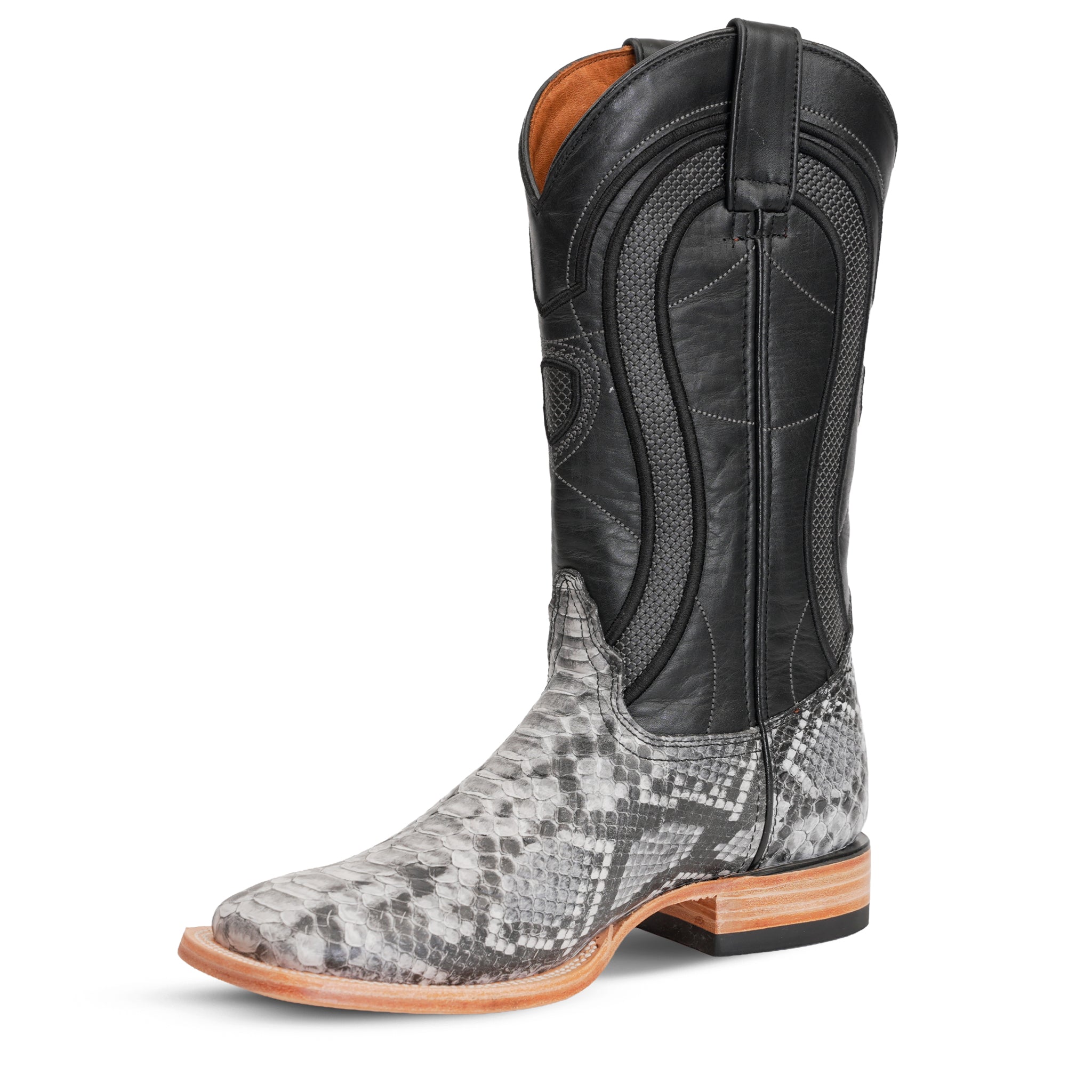 Python Natural Cowboy Boots - Embossed Leather - Square Toe (E913)