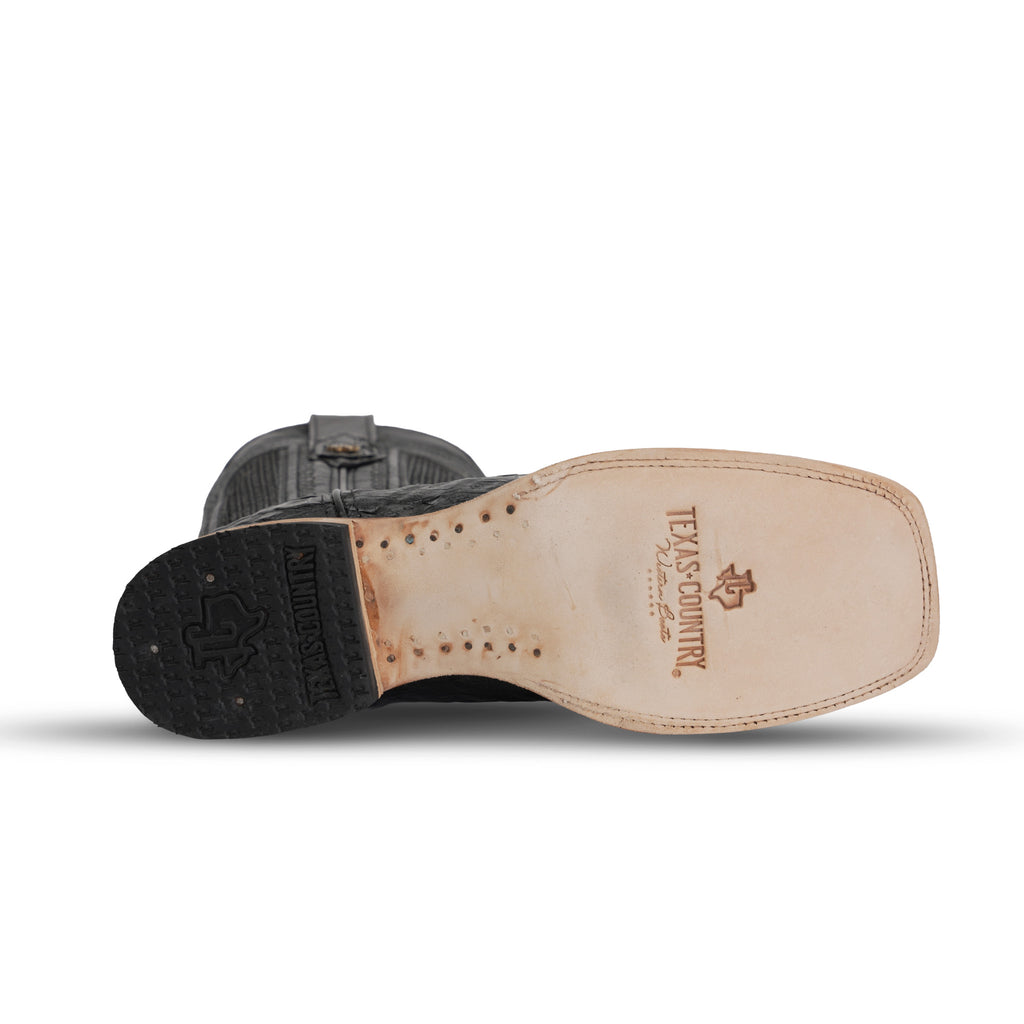 Rhodes Caiman Hornback Boots - Black - Square Toe (LM10)
