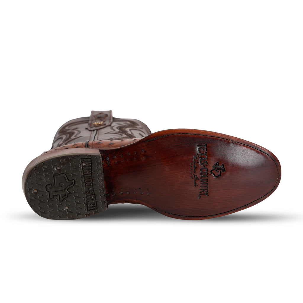 Austin Ostrich Boots - Tobacco - Roper Toe (AV201)