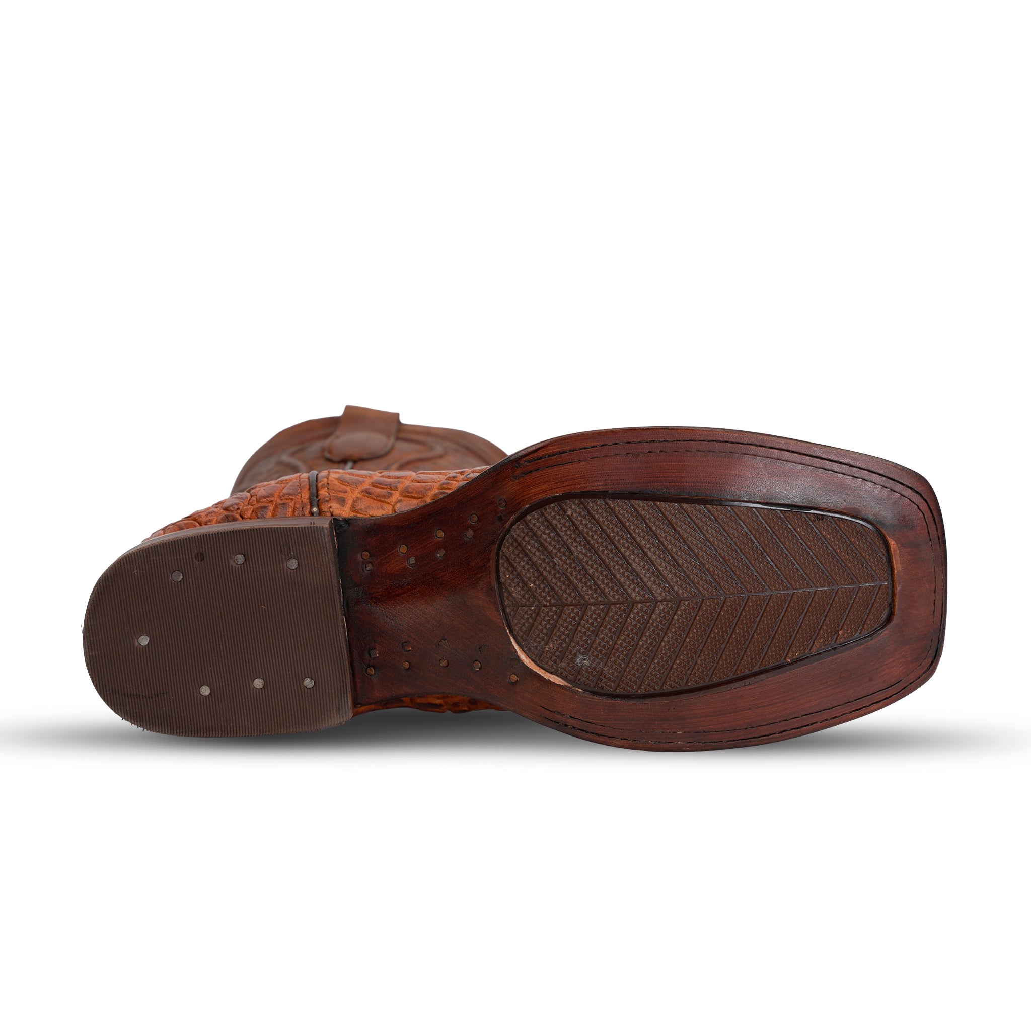 Alligator Hornback Brandy Boots - Embossed Leather - Square Toe (E930)