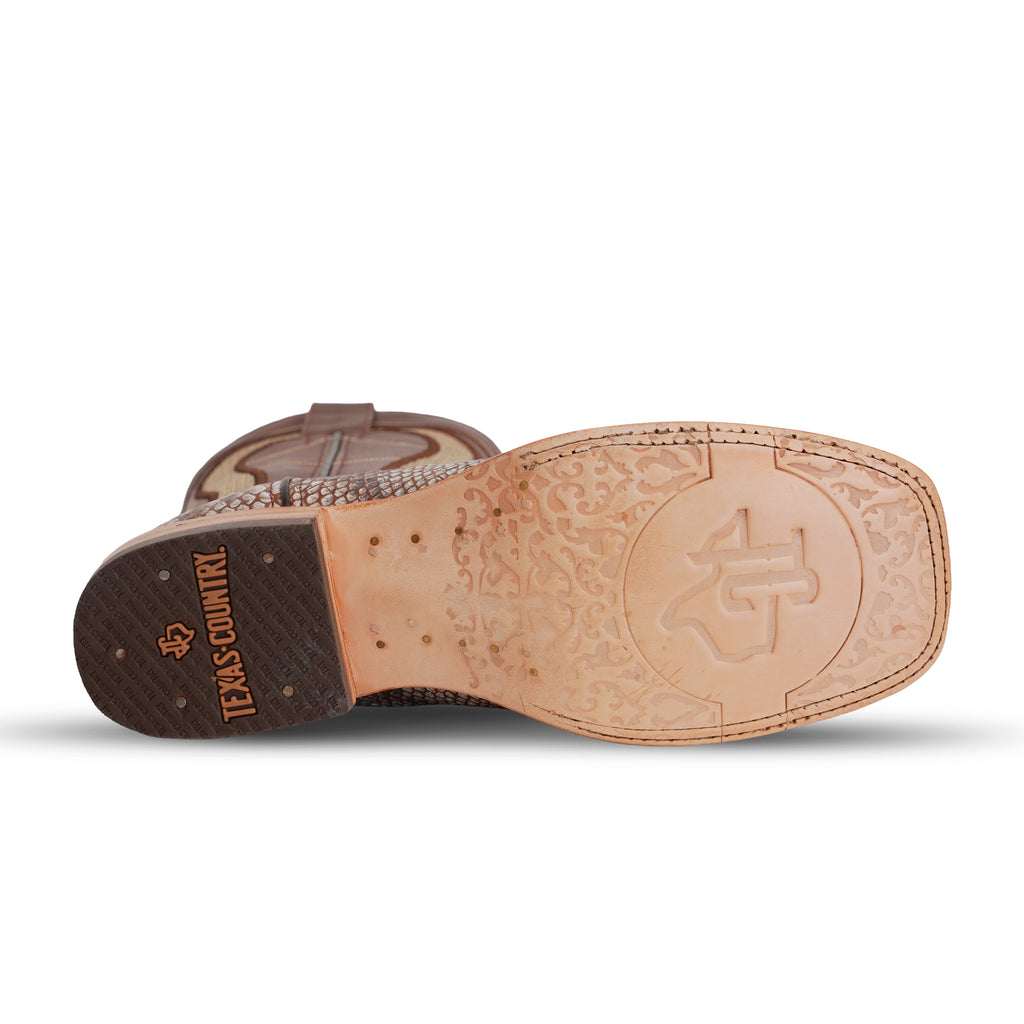 Python Natural Camel Boots - Embossed Leather - Square Toe (E913)