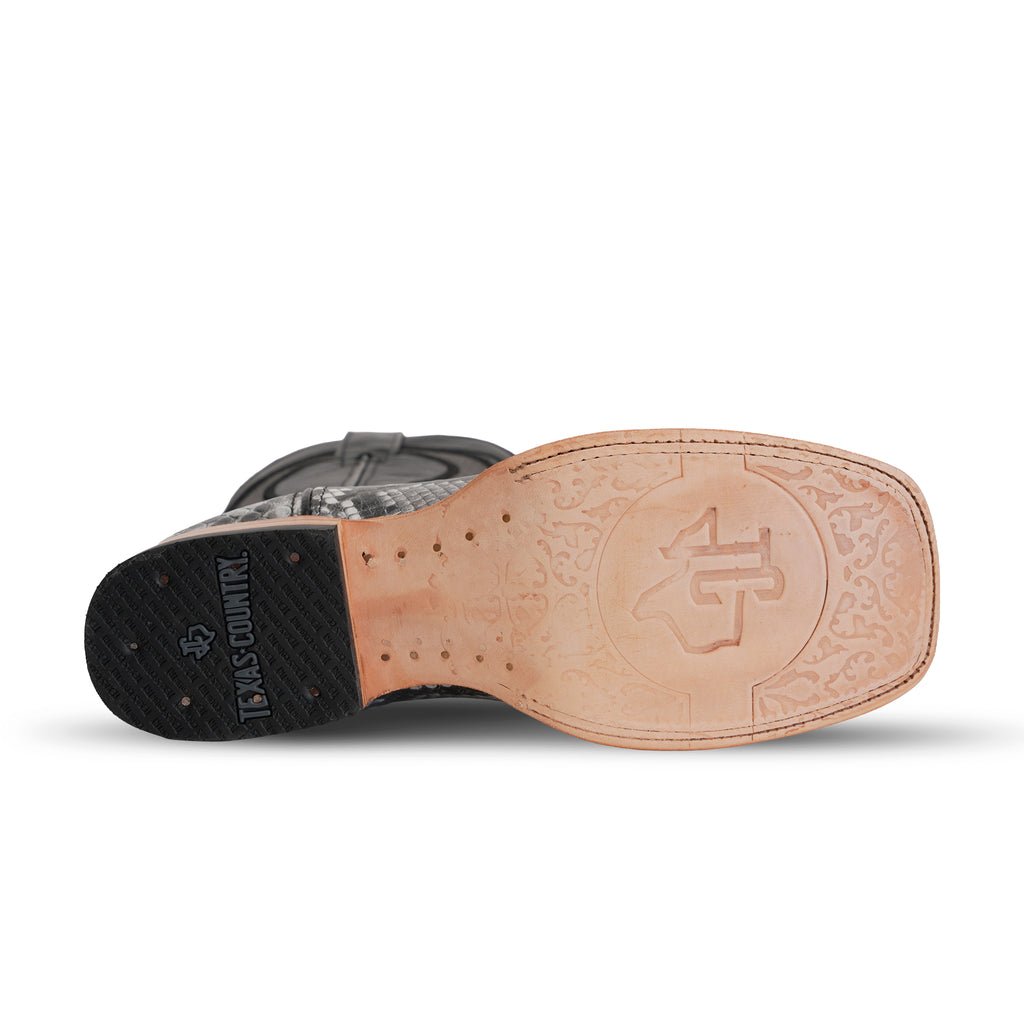 Python Natural Cowboy Boots - Embossed Leather - Square Toe (E913)