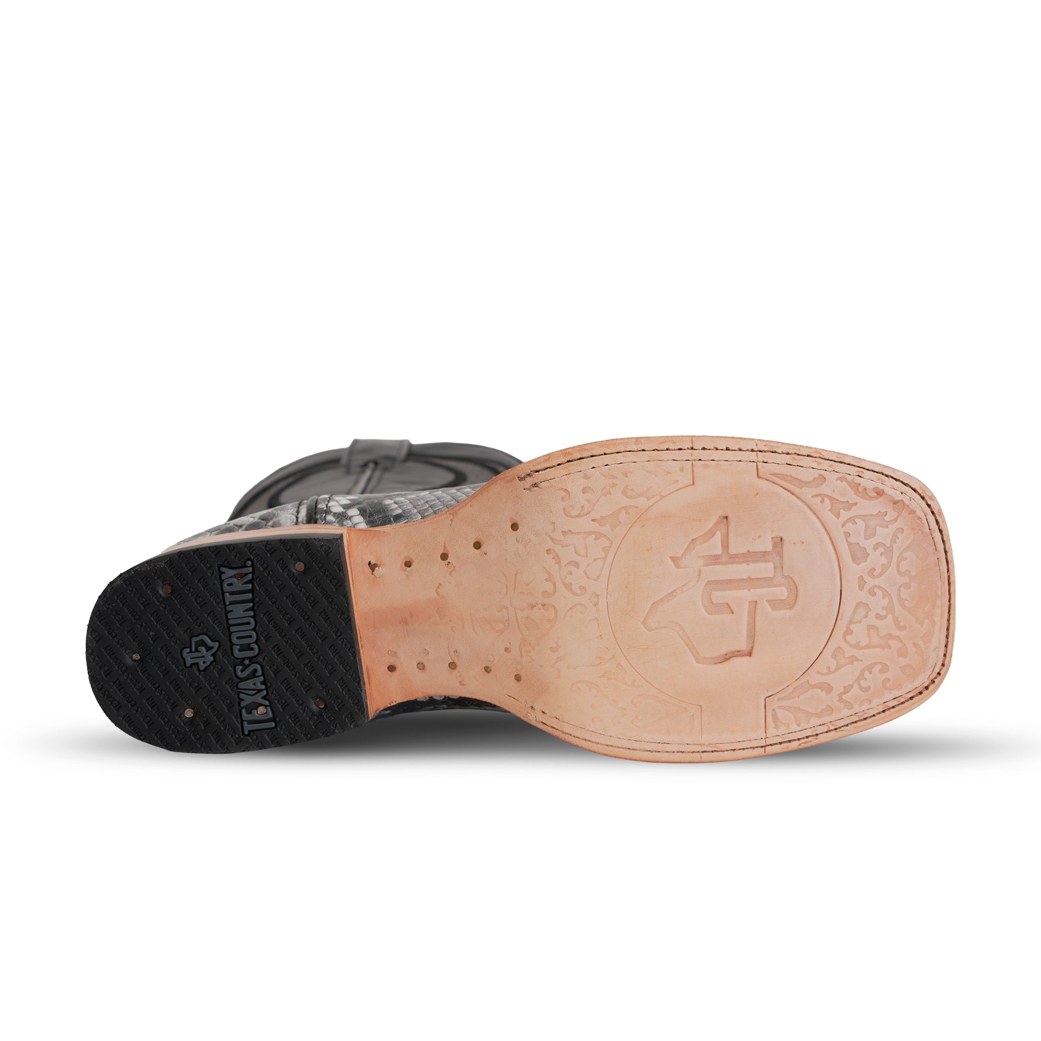 Python Natural Cowboy Boots - Embossed Leather - Square Toe (E913)