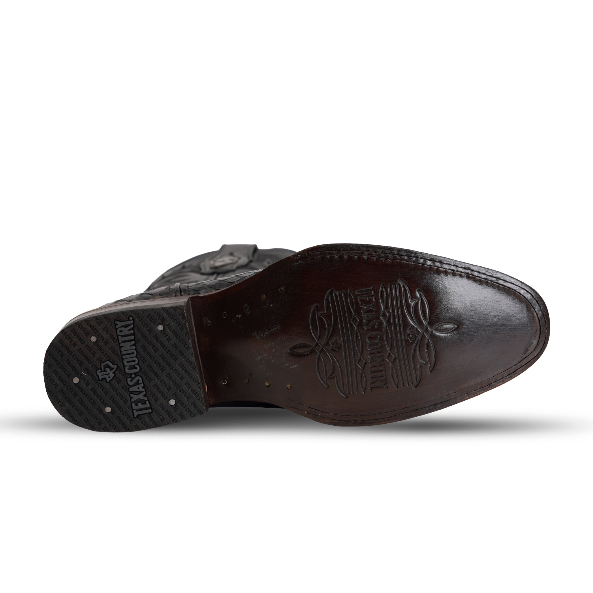 Snake Black Cowboy Boots - Embossed Leather - Roper Toe (E952)