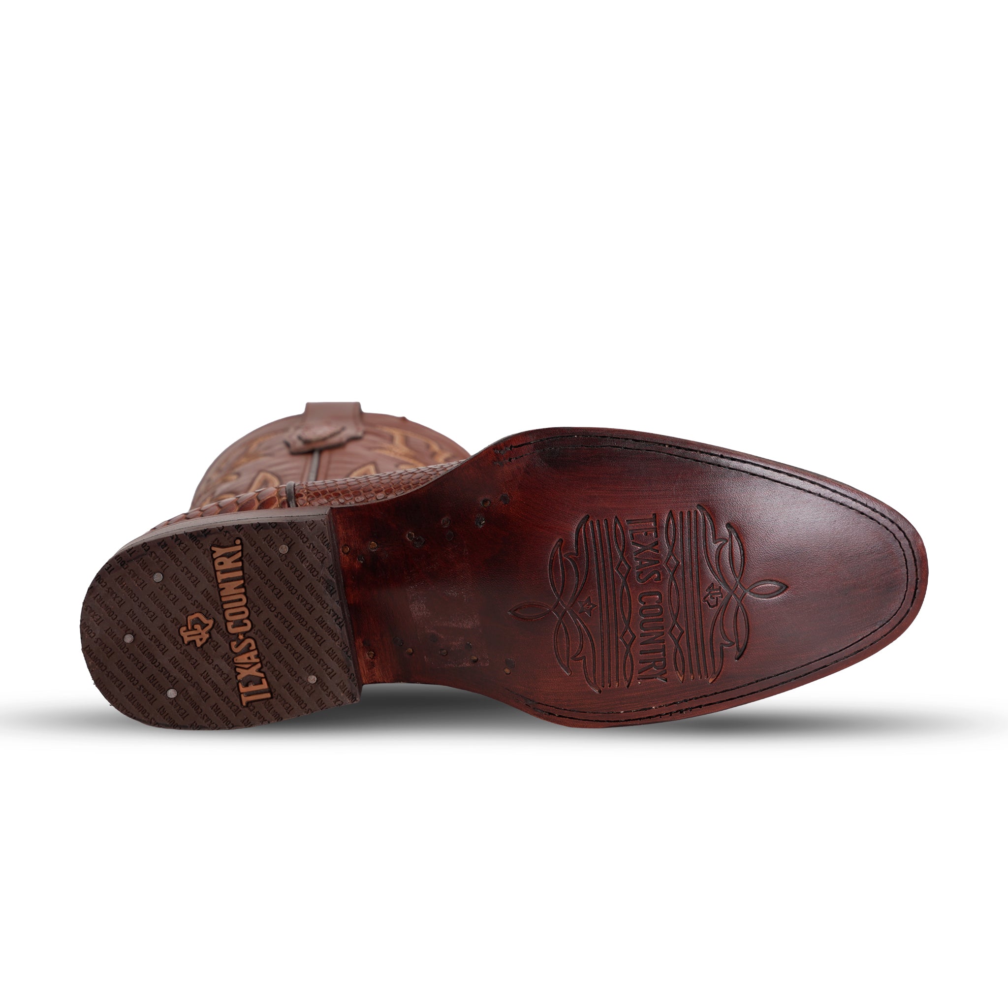 Snake Cognac Boots - Embossed Leather - Round Toe (E953)