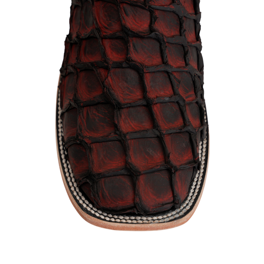 Connor Pirarucu Fish Boots - Cherry Red - Square Toe (PZ60)