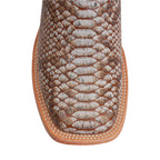 Python Natural Camel Boots - Embossed Leather - Square Toe (E913)
