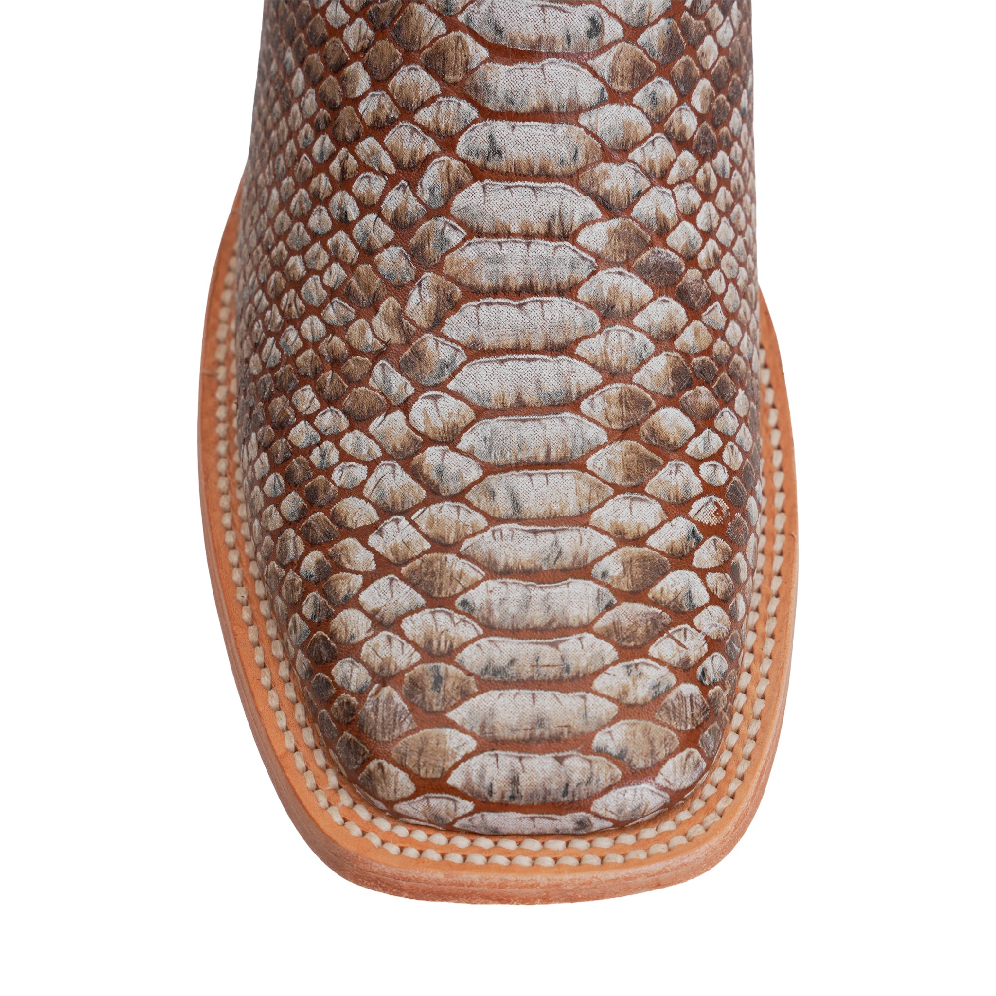 Python Natural Camel Boots - Embossed Leather - Square Toe (E913)