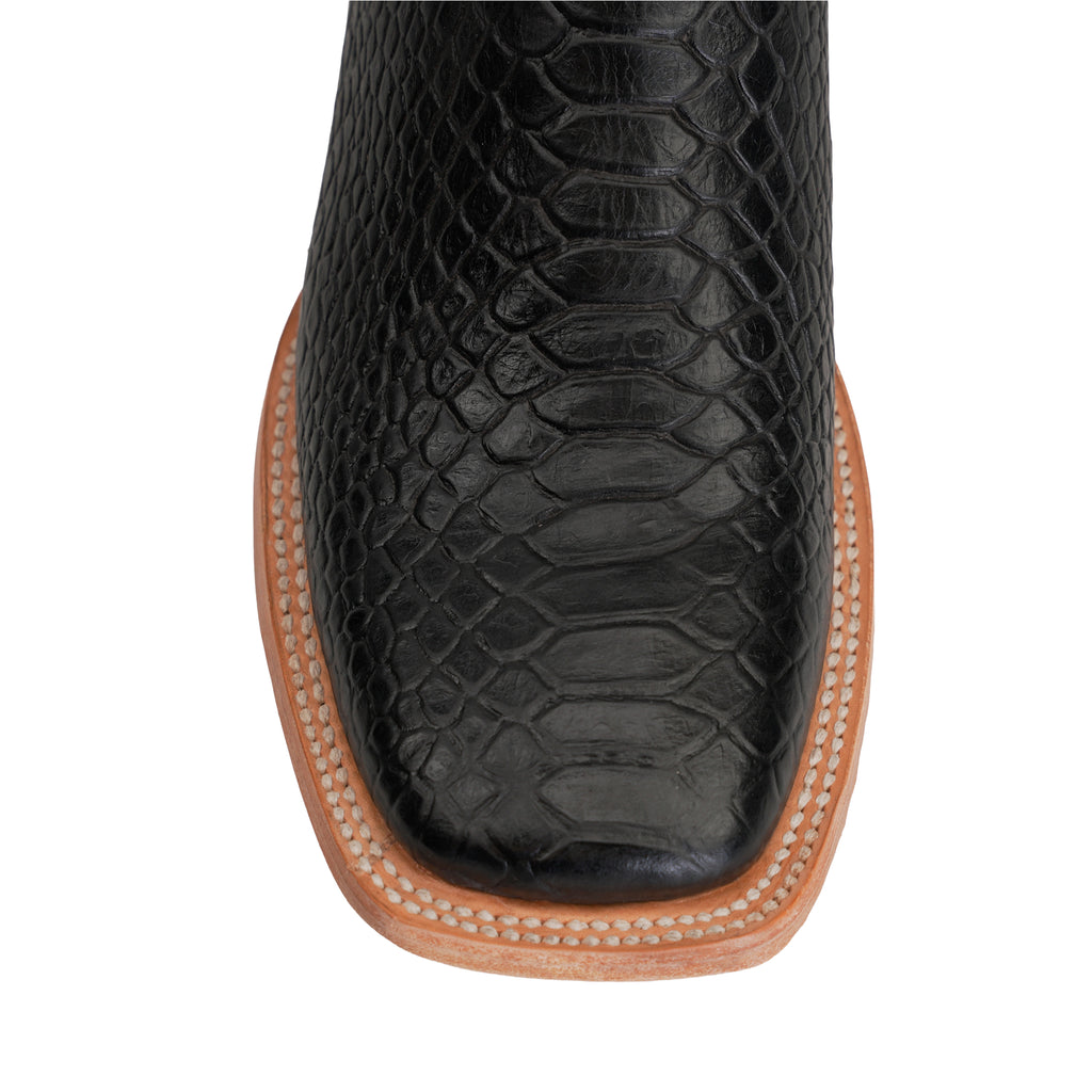 Python Black Boots - Embossed Leather - Square Toe (E913)