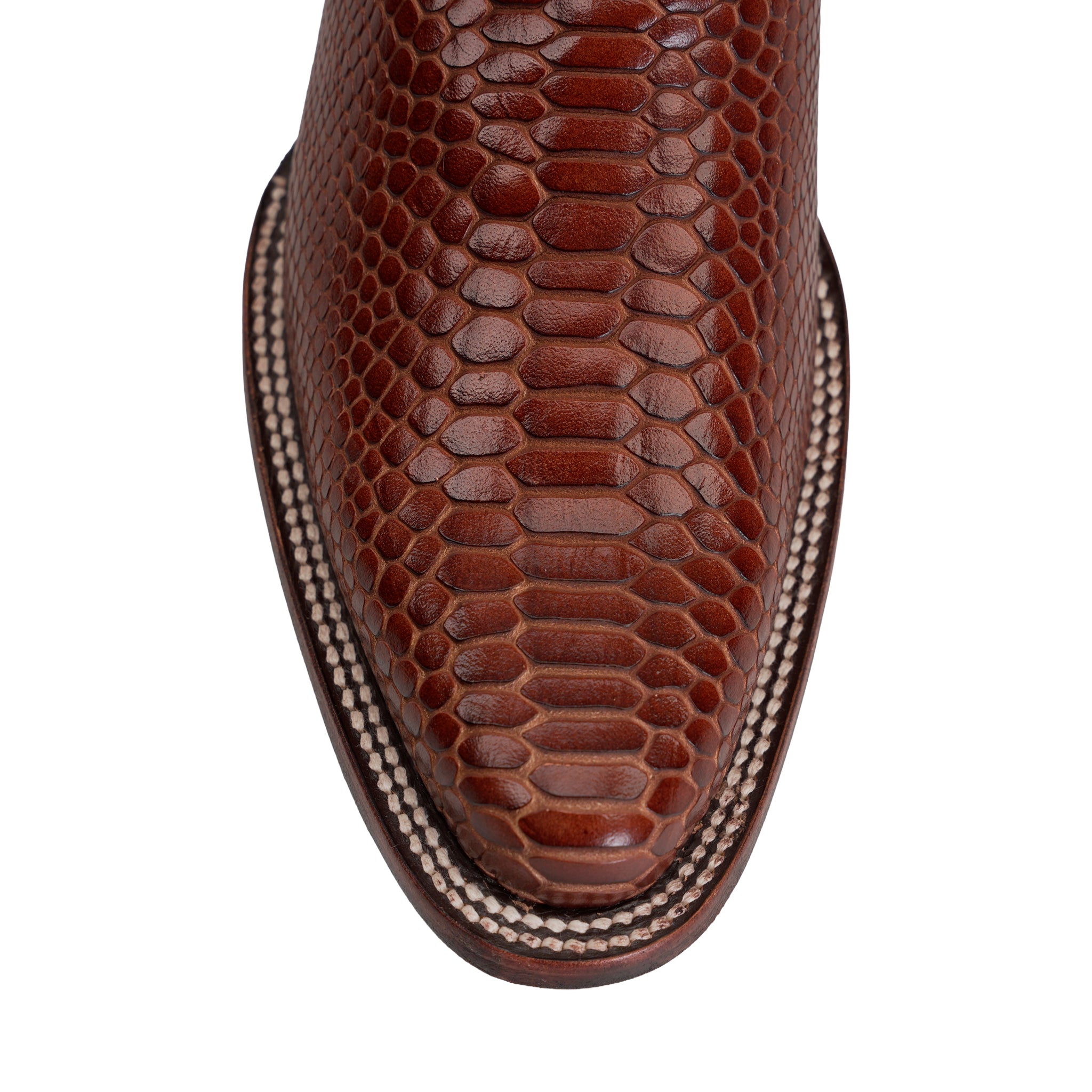 Snake Cognac Boots - Embossed Leather - Round Toe (E953)