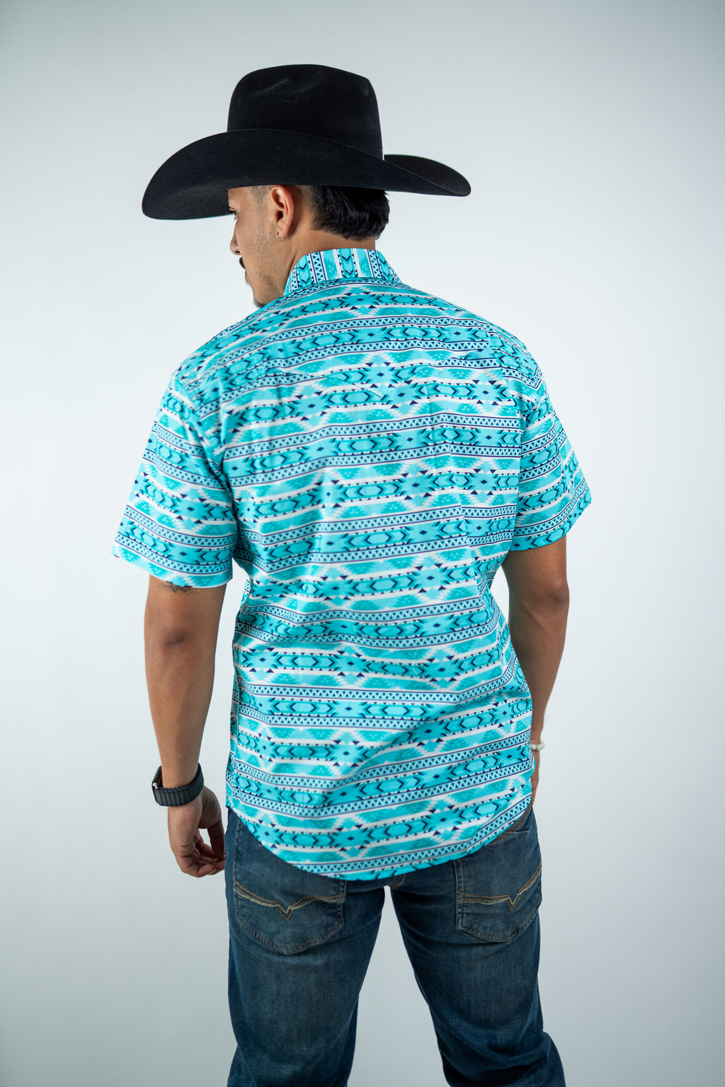 Texas Country - Turquoise Aztec Pearl Snap Short Sleeve Shirt (PS100S/T #1125)