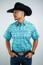 Texas Country - Turquoise Aztec Pearl Snap Short Sleeve Shirt (PS100S/T #1125)