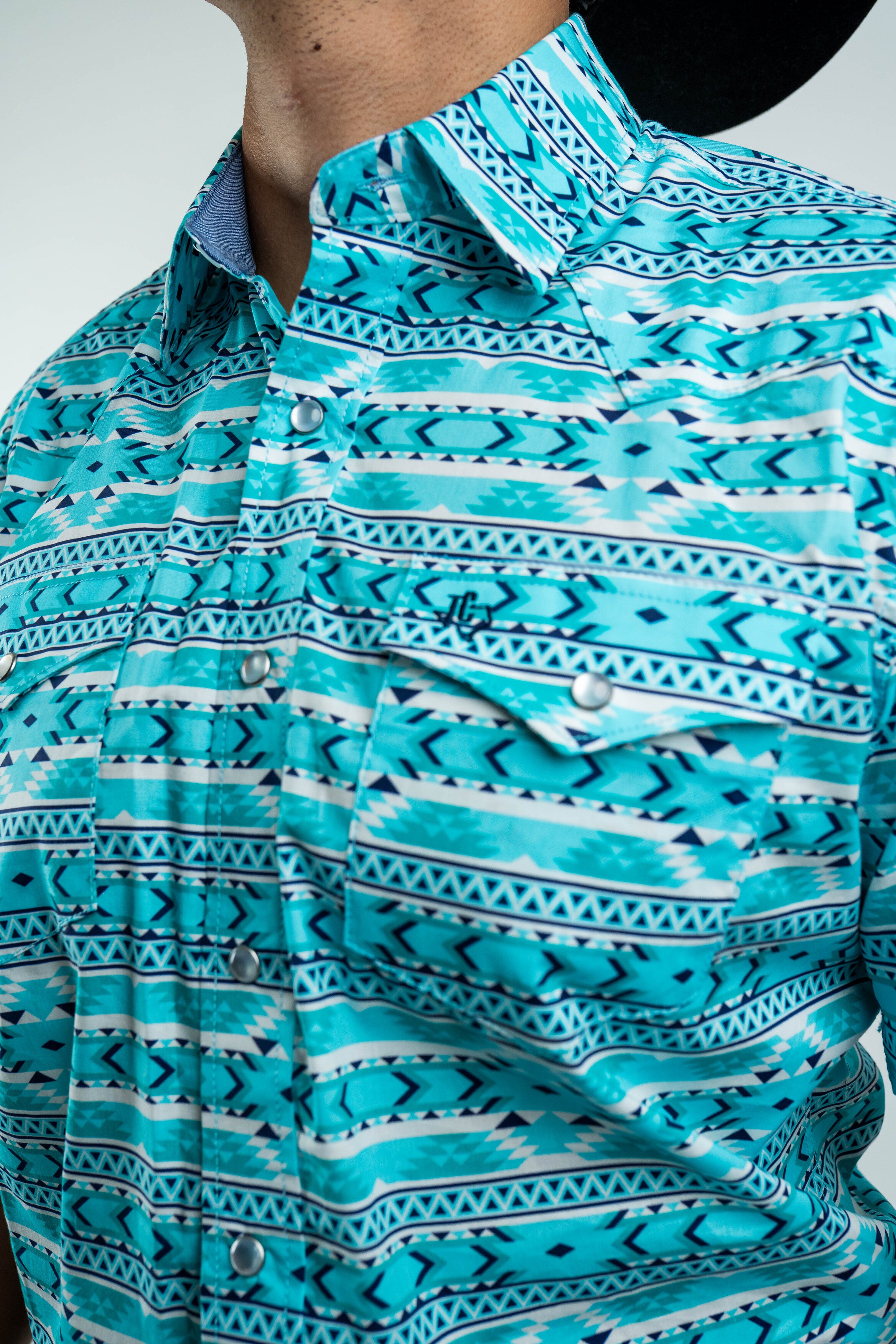 Texas Country - Turquoise Aztec Pearl Snap Short Sleeve Shirt (PS100S/T #1125)
