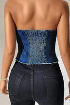 Demin Western Button-Up Crop Bustier