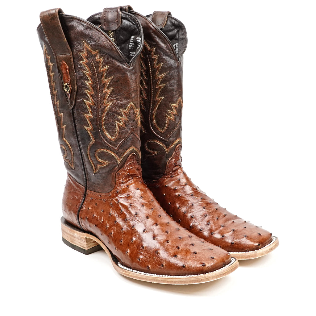 Austin Ostrich Boots - Brandy - Square Toe (AV20)