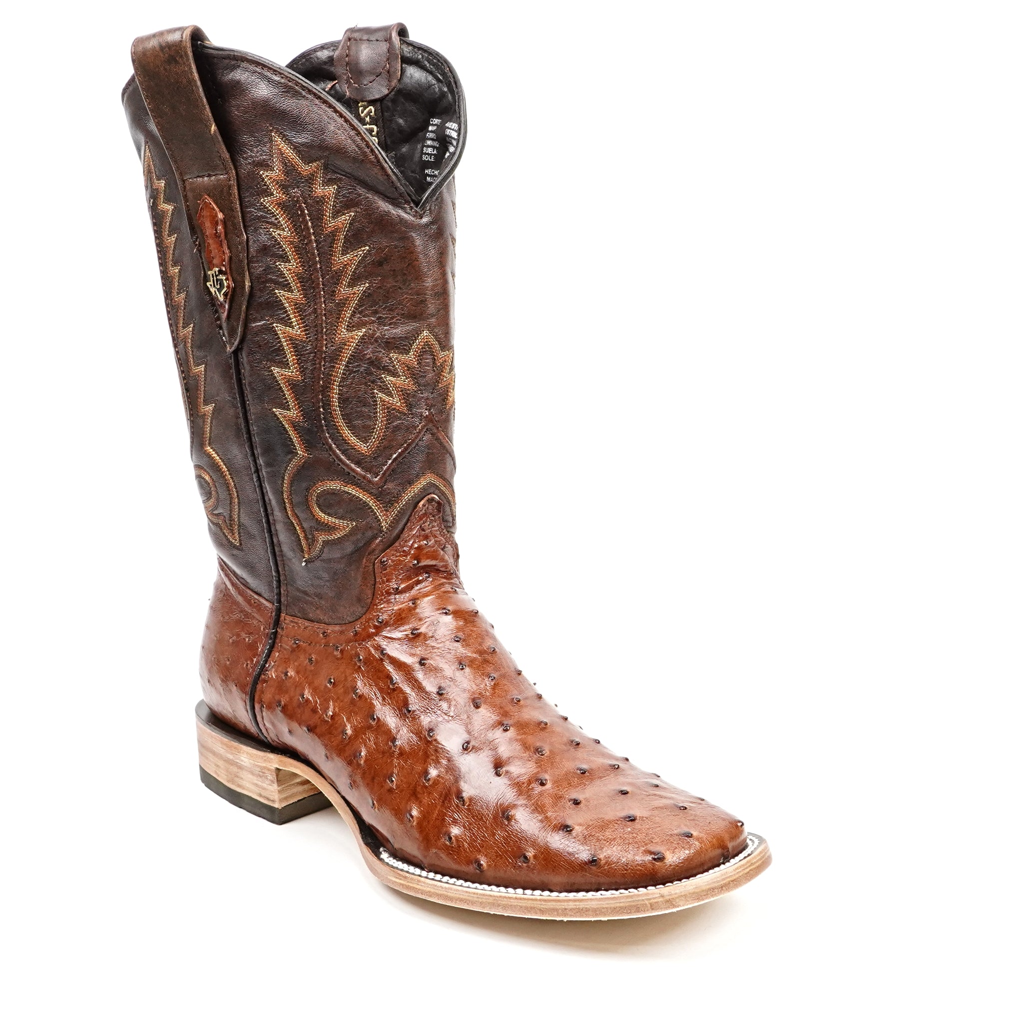 Austin Ostrich Boots - Brandy - Square Toe (AV20)
