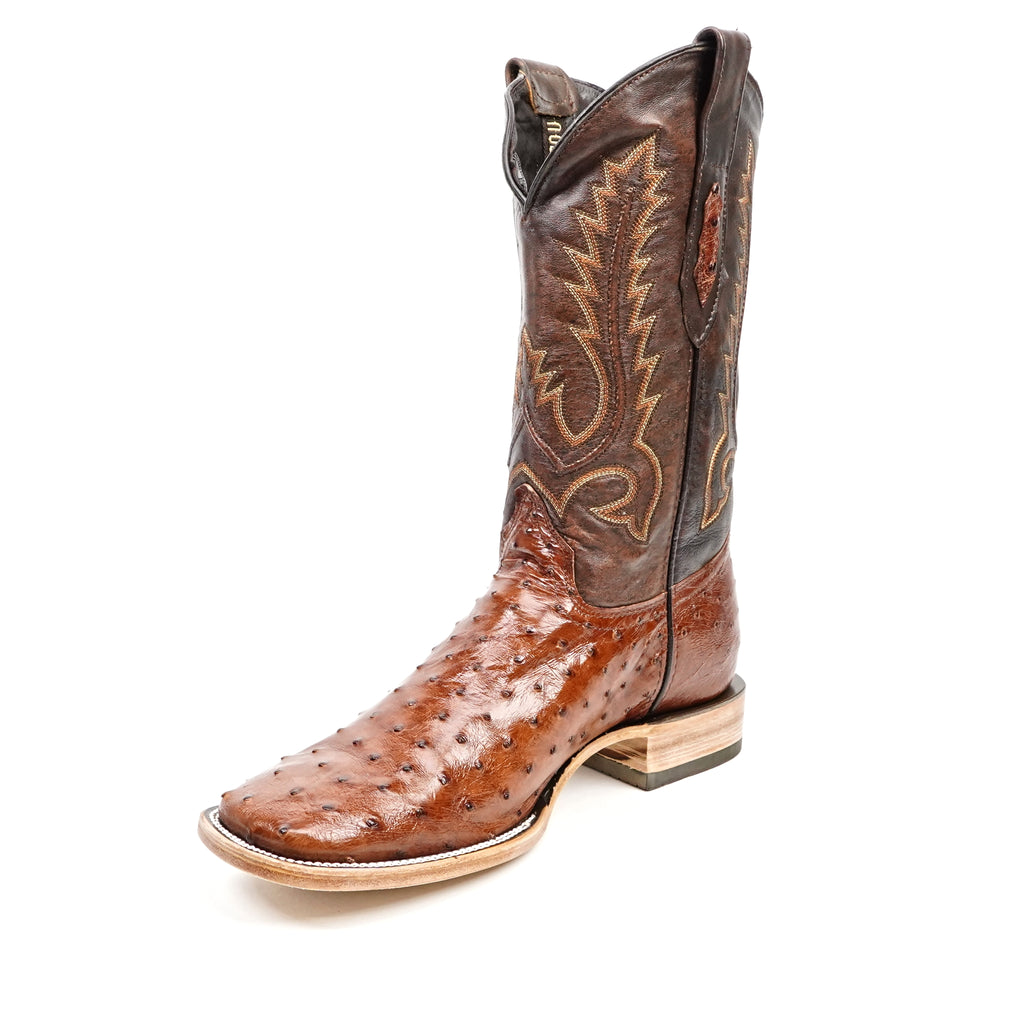 Austin Ostrich Boots - Brandy - Square Toe (AV20)