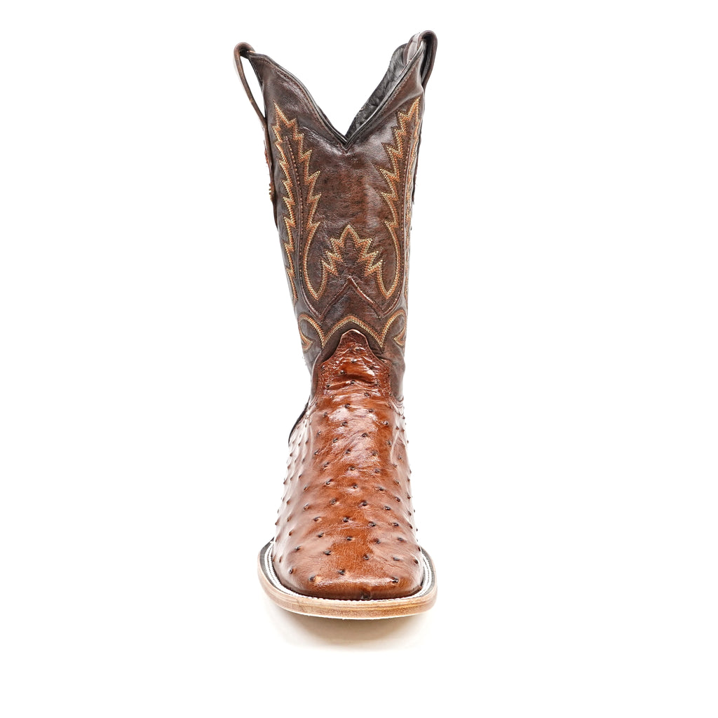 Austin Ostrich Boots - Brandy - Square Toe (AV20)