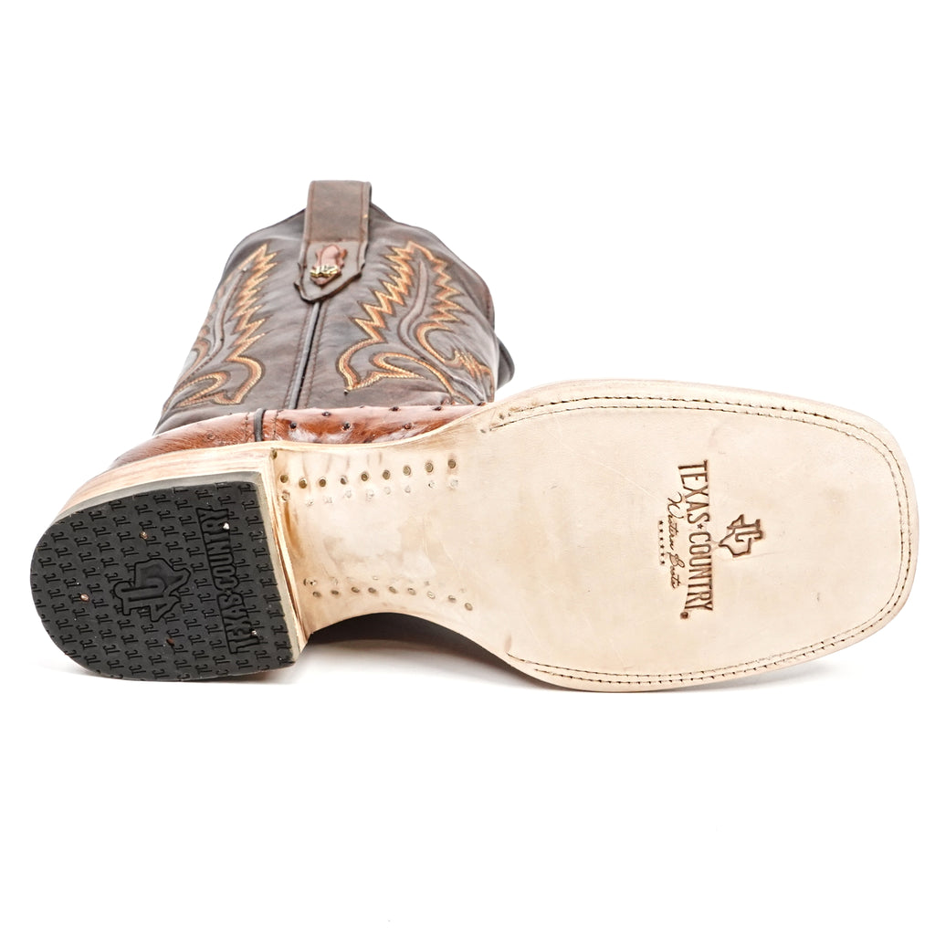 Austin Ostrich Boots - Brandy - Square Toe (AV20)