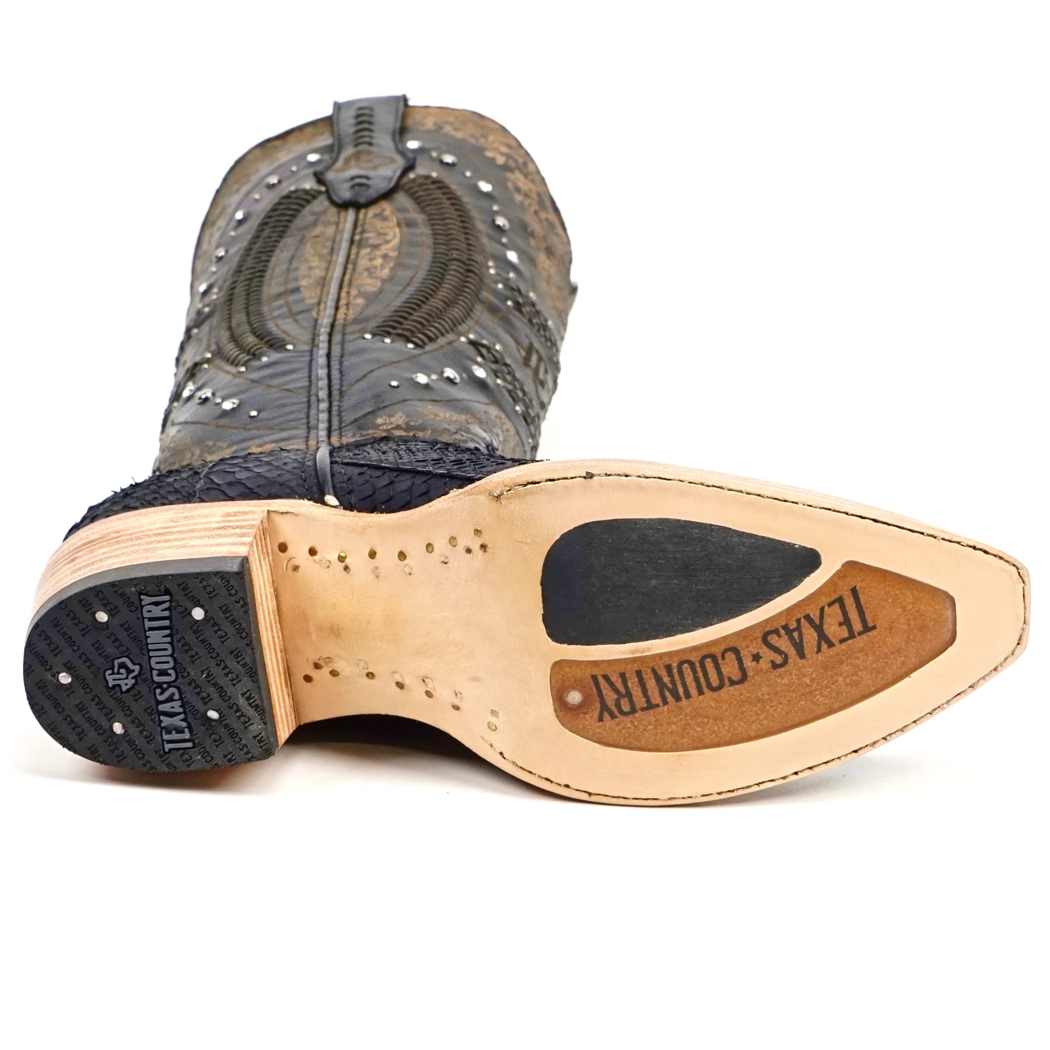 Texas Country Bota Exotica Dama Priscila - Python Black Cowgirl Boots - Tall Shaft - Snip Toe (E31)