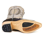 Texas Country Bota Exotica Dama Priscila - Python Black Silver Cowgirl Boots - Tall Shaft - Snip Toe (E31)