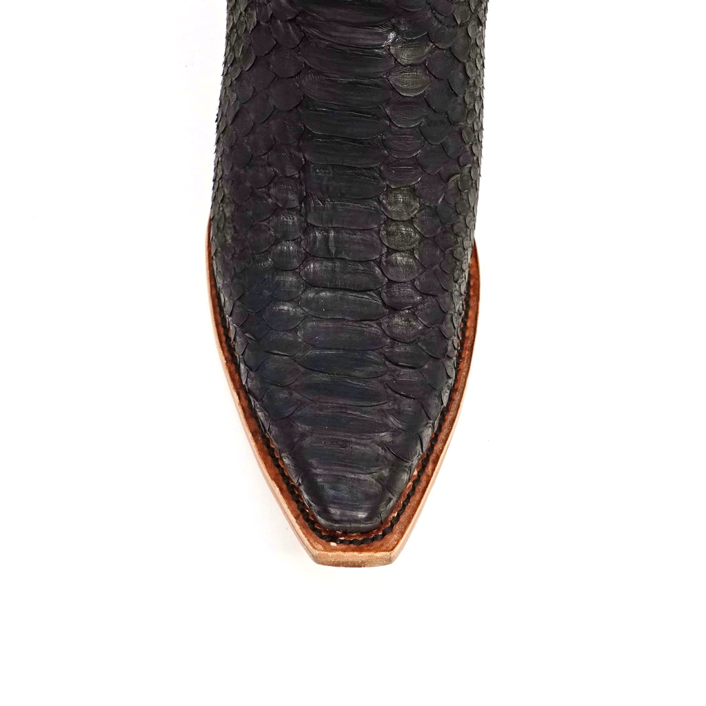 Texas Country Bota Exotica Dama Priscila - Python Black Silver Cowgirl Boots - Tall Shaft - Snip Toe (E31)