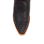 Texas Country Bota Exotica Dama Priscila - Python Black Silver Cowgirl Boots - Tall Shaft - Snip Toe (E31)