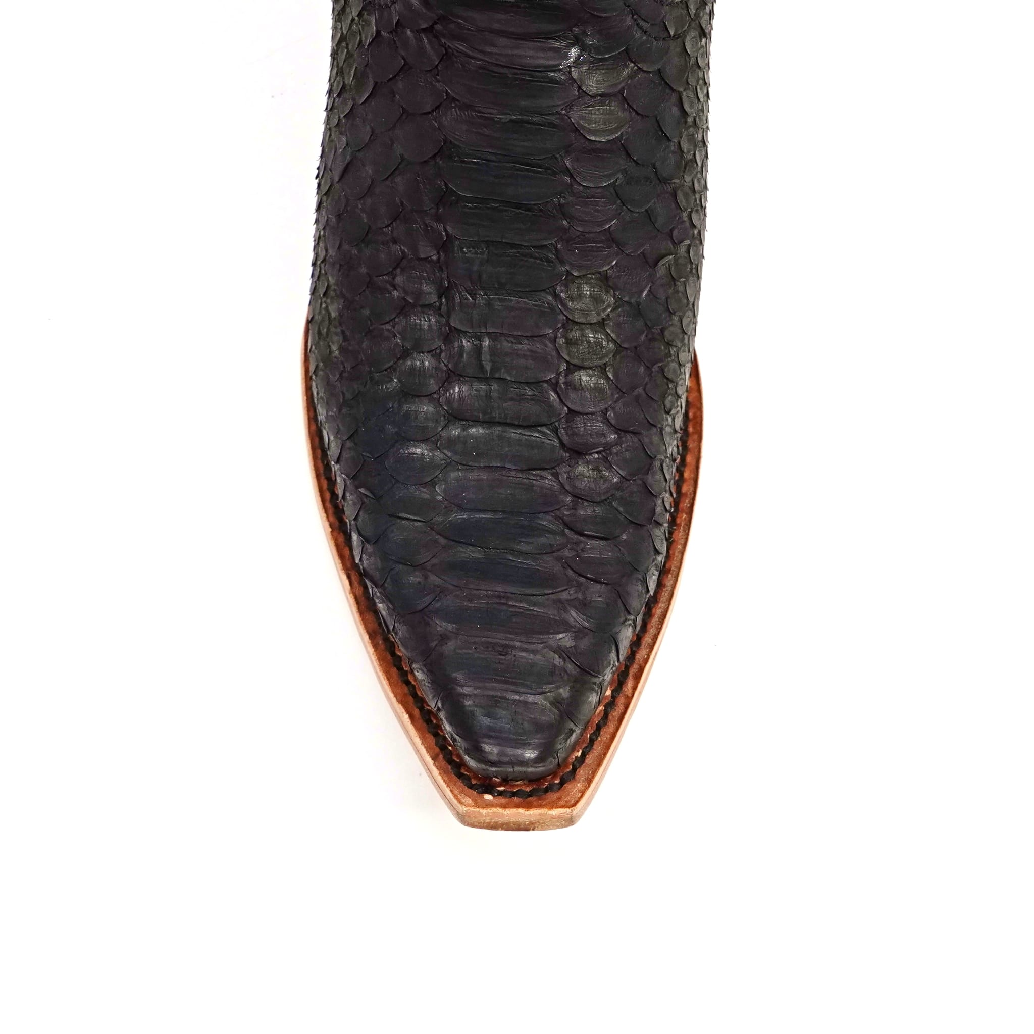 Texas Country Bota Exotica Dama Priscila - Python Black Silver Cowgirl Boots - Tall Shaft - Snip Toe (E31)
