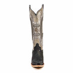 Texas Country Bota Exotica Dama Priscila - Python Black Silver Cowgirl Boots - Tall Shaft - Snip Toe (E31)