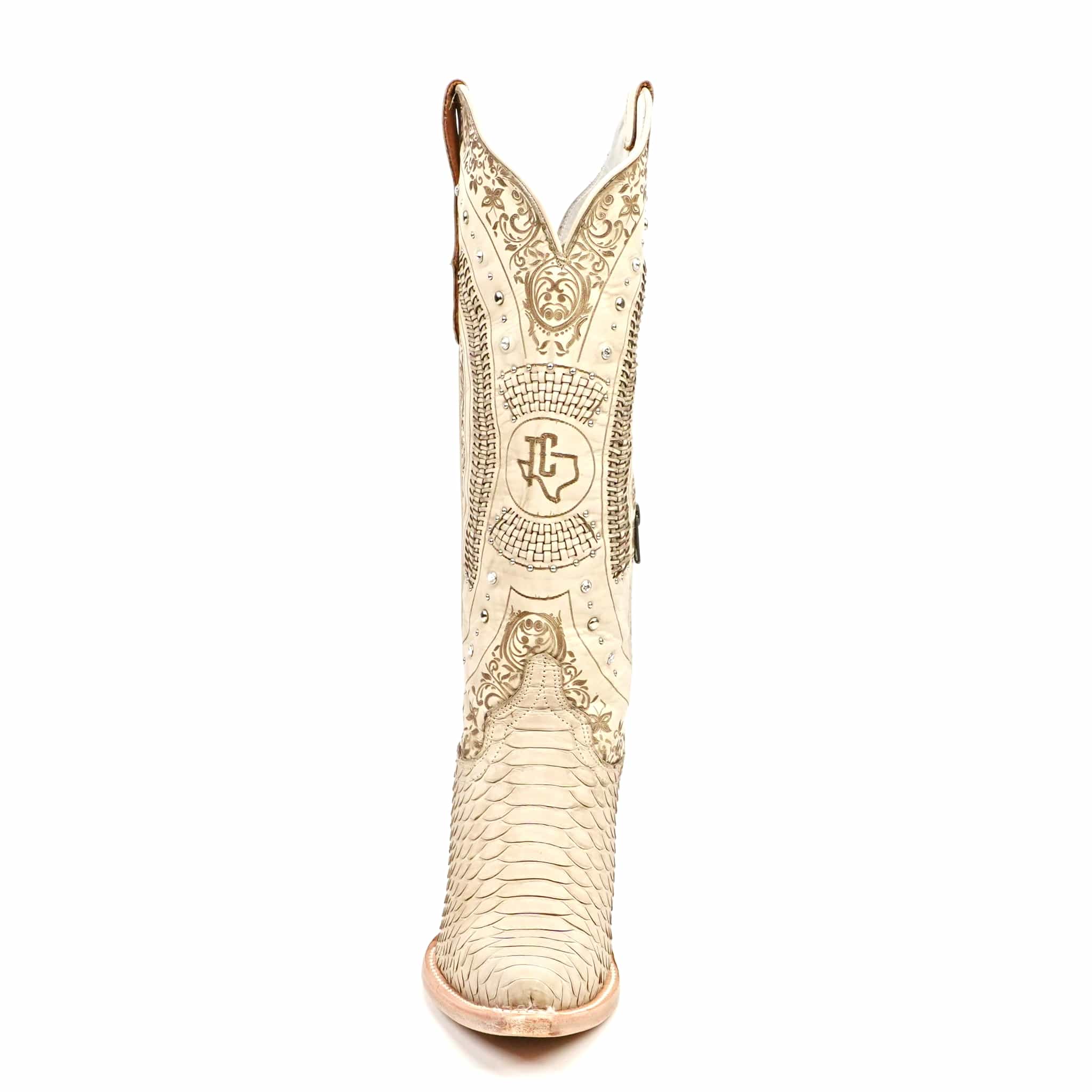 Texas Country Bota Exotica Dama Priscila - Python Cappuccino Cowgirl Boots - Tall Shaft - Snip Toe (E31)