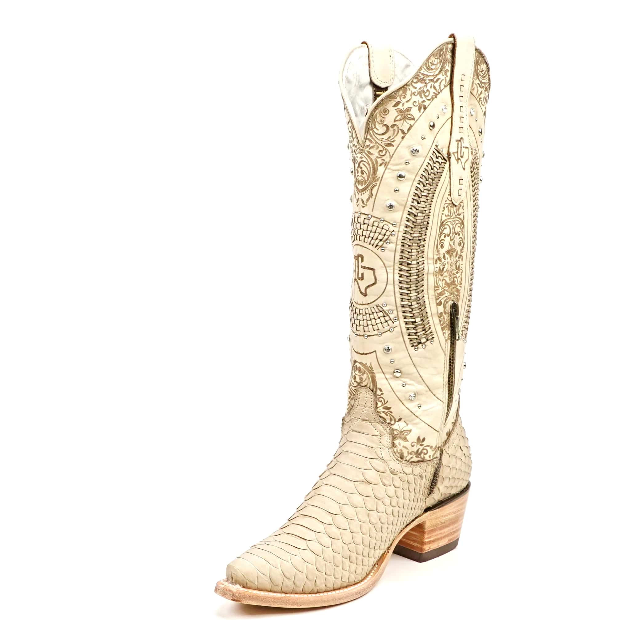 Texas Country Bota Exotica Dama Priscila - Python Cappuccino Cowgirl Boots - Tall Shaft - Snip Toe (E31)