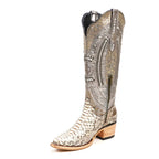Texas Country Bota Exotica Dama Priscila - Python Natural Cowgirl Boots - Tall Shaft - Snip Toe (E31)