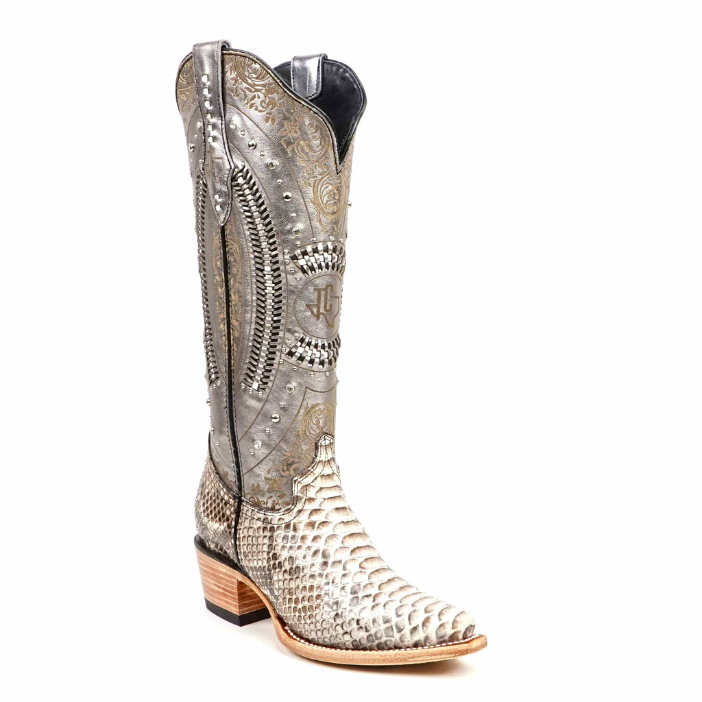 Texas Country Bota Exotica Dama Priscila - Python Natural Cowgirl Boots - Tall Shaft - Snip Toe (E31)