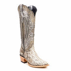 Texas Country Bota Exotica Dama Priscila - Python Natural Cowgirl Boots - Tall Shaft - Snip Toe (E31)
