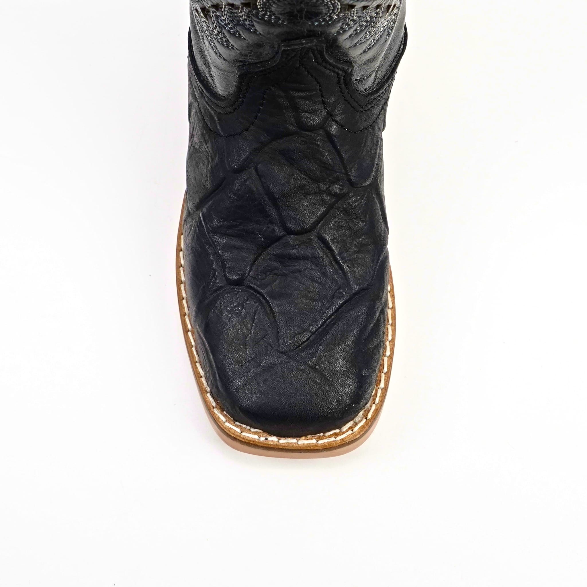 Texas Country Bota Nino Black Pirarucu Fish - Embossed Leather Kids Boots - Square Toe (K92-1)