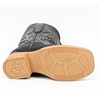 Texas Country Bota Nino Black Pirarucu Fish - Embossed Leather Kids Boots - Square Toe (K92-1)