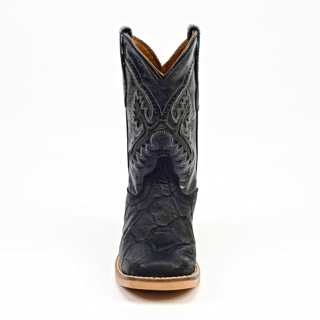 Texas Country Bota Nino Black Pirarucu Fish - Embossed Leather Kids Boots - Square Toe (K92-1)