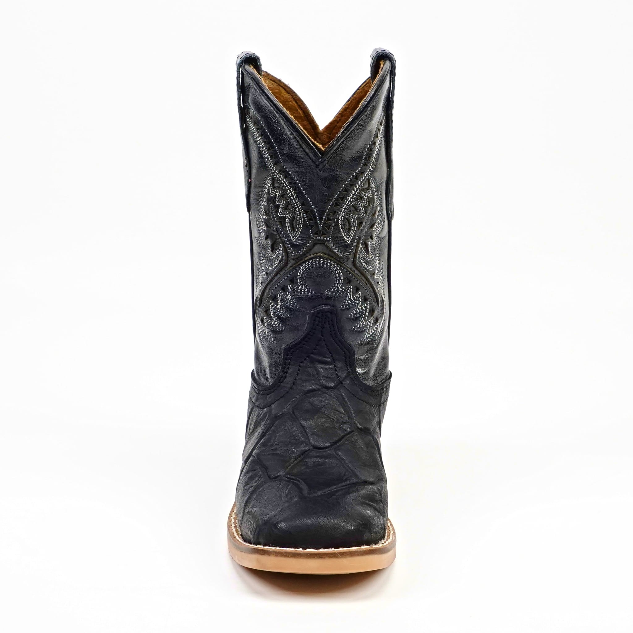 Texas Country Bota Nino Black Pirarucu Fish - Embossed Leather Kids Boots - Square Toe (K92-1)