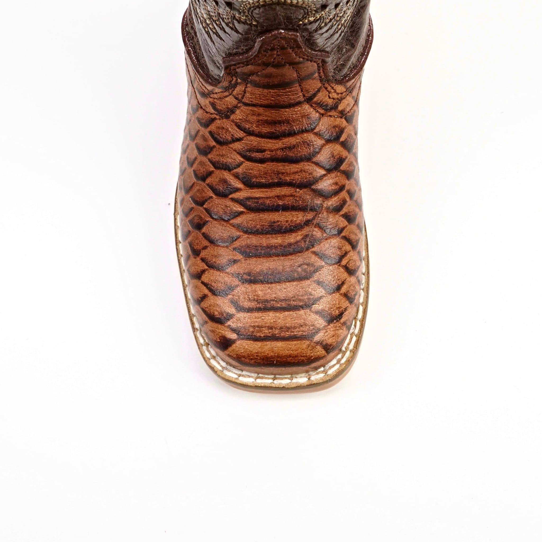 Texas Country Bota Nino Chocolate Python - Embossed Leather Kids Boots - Square Toe (K11-1)