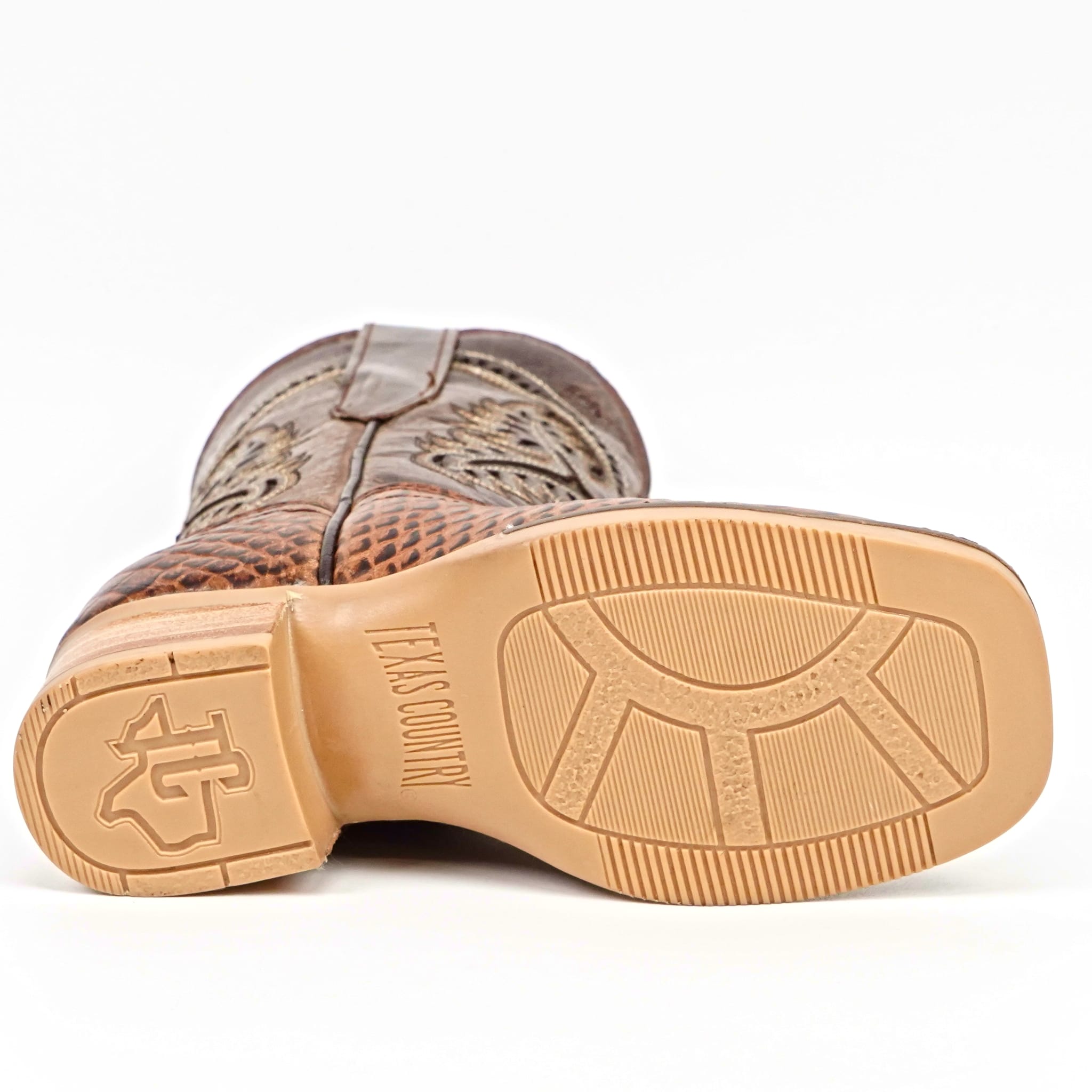 Texas Country Bota Nino Chocolate Python - Embossed Leather Kids Boots - Square Toe (K11-1)